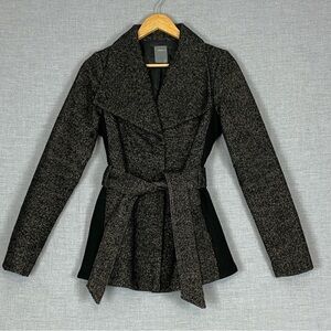 Smart Set Belted Jacket Coat Sz XS Wide Lapels Snap Close Cropped Trench Style